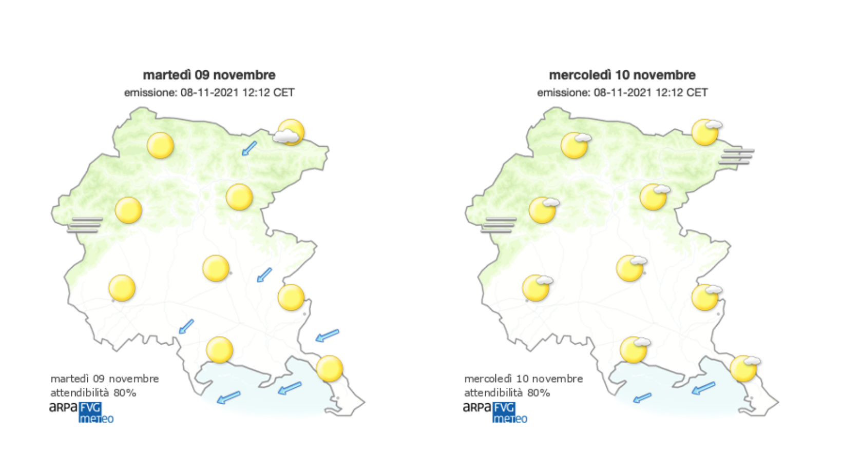 Immagine per Meteo, cielo sereno sul Fvg con forti raffiche di Bora sulla costa